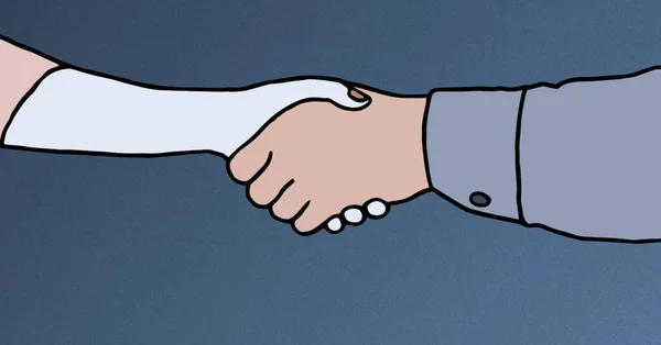 Zusammensetzung Aus Geschäftsmann Und Geschäftsfrau Beim Händeschütteln Auf Blauem Hintergrund — Stockfoto