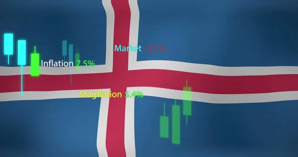 Зображення Обробки Даних Над Прапором Iceland Глобальний Бізнес Фінанси Концепція — стокове фото