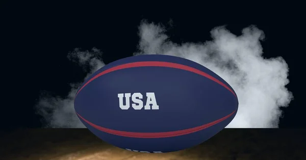 Composición Pelota Rugby Decorada Con Texto Usa Sobre Fondo Negro —  Fotos de Stock