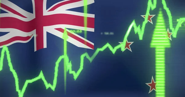 Imagen Del Procesamiento Datos Sobre Bandera Nueva Zelanda Negocios Globales — Foto de Stock