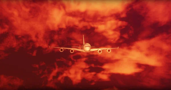 Imagem Plano Digital Sobre Céu Com Nuvens Conceito Transporte Global — Fotografia de Stock