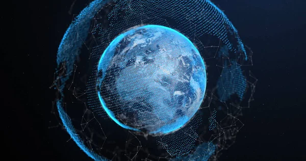 Image Blue Glowing Planet Earth Digital Network Connections Dark Blue — Stock Photo, Image