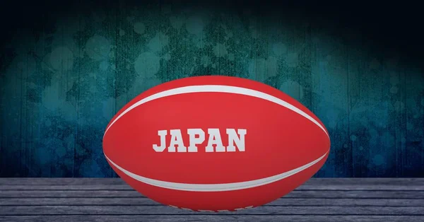 Composition Rugby Ball Decorated Text Japan Black Background Sport International — Stock Photo, Image