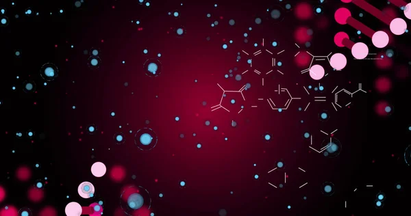 Obrázek Růžové Dna Rotující Molekulami Modrými Částicemi Digitálním Rozhraní Digitální — Stock fotografie