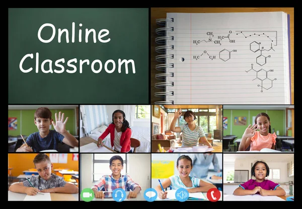 Διεπαφή Βιντεοκλήσης Μαθητές Στην Οθόνη Τεχνολογία Επικοινωνιών Και Ψηφιακή Σύνθετη — Φωτογραφία Αρχείου