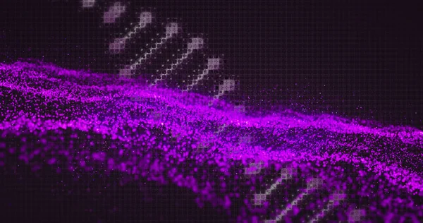 黑色背景上的紫色闪光和Dna图像 教育和生物学概念数字生成的图像 — 图库照片