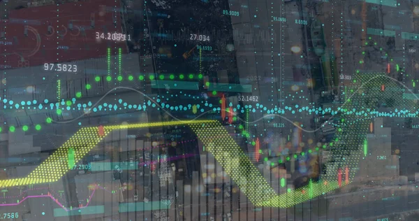 Imagen Corazones Sobre Procesamiento Datos Sobre Fondo Negro Economía Financiera —  Fotos de Stock