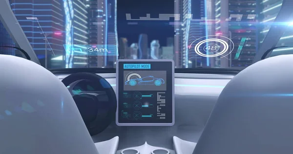 Зображення Екрану Ігрового Моделювання Якому Показано Кабіна Автомобіля Проїжджає Міськими — стокове фото