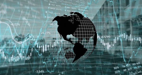 Imagen Del Globo Rotando Sobre Procesamiento Datos Auriculares Sobre Mano — Foto de Stock