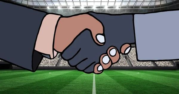 Composition Two Businessmen Shaking Hands Sports Stadium Sport Competition Business — Stock Photo, Image