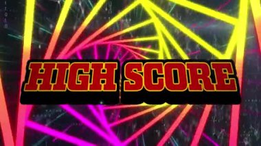 Yüksek notaların animasyonu turuncu ve pembe geometrik şekillerin üzerinde metin skorlar. Renk, enerji, şekiller ve hareket kavramı dijital video oluşturuldu.