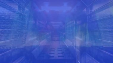 Dijital tünelin üzerindeki asma kilit ve şekillerin animasyonu. Küresel iş ve dijital arayüz kavramı dijital olarak oluşturulmuş video.