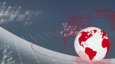 Dönüşün animasyonları ve karanlık arka planda dünya haritası. Küresel veri işleme ve bağlantı konsepti dijital video oluşturuldu.