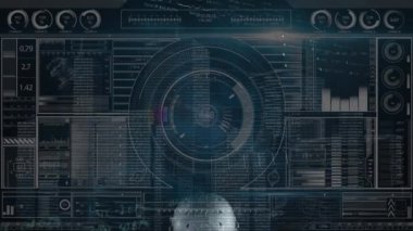 Kafkas erkek rugby oyuncusu üzerinde veri işleme animasyonu. Küresel spor ve dijital arayüz kavramı dijital olarak oluşturulmuş video.