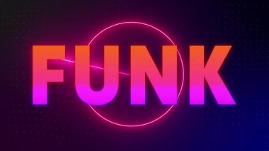 Funk metnin animasyonları ve koyu arkaplanda geometrik şekiller. Küresel veri sosyal medya kavramı dijital oluşturulmuş video.