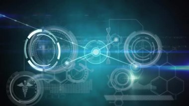 Kapsam taraması animasyonu ve noktalarla bağlantı ağı. Dijital olarak oluşturulmuş küresel bilgisayar ve veri işleme kavramı.