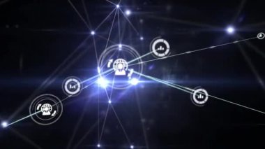 Siyah arkaplan üzerindeki bağlantı ağının animasyonu. küresel iş ve dijital arayüz kavramı dijital olarak oluşturulmuş video.