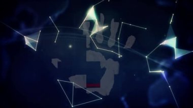 El izi ve kürede veri işleme animasyonu. Küresel iş ve dijital arayüz kavramı dijital olarak oluşturulmuş video.