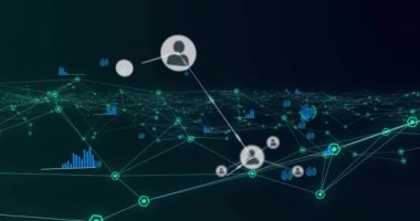 Siyah arkaplan üzerindeki bağlantı ağının animasyonu. küresel iş ve dijital arayüz kavramı dijital olarak oluşturulmuş video.