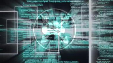 Ortam simgeleri üzerinde veri işleme animasyonu. Küresel iş ve dijital arayüz kavramı dijital olarak oluşturulmuş video.