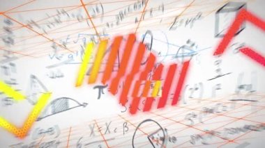 Matematiksel denklemler üzerinde şekillerin canlandırılması. Küresel eğitim ve dijital arayüz kavramı dijital olarak oluşturulmuş video.