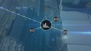 İHA ve liman üzerindeki parsel üzerinden bağlantı ağının animasyonu. Küresel gönderim ve bağlantılar konsepti dijital olarak oluşturuldu.