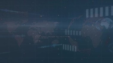 Noktalar üzerinde veri işleme animasyonu. Küresel iş ve dijital arayüz kavramı dijital olarak oluşturulmuş video.