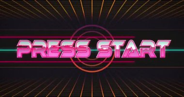 Animation of press start text over shapes. Social media and digital interface concept digitally generated video.