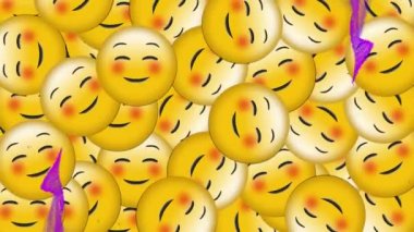 Emoji simgelerinin üzerindeki şekillerin animasyonu. Sosyal medya ve dijital arayüz konsepti dijital olarak oluşturulmuş video.