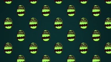 Dijital yumurtaların animasyon döngüsü, siyah arka planda çoklu desenli kabuklar. Dijital olarak üretilmiş, sanat, çizim, illüstrasyon, paskalya yumurtası, gelenek ve kutlama konsepti.