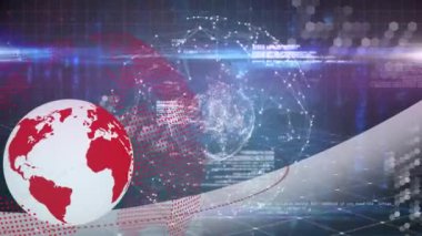Animation of data processing over globes. Global business and digital interface concept digitally generated video.