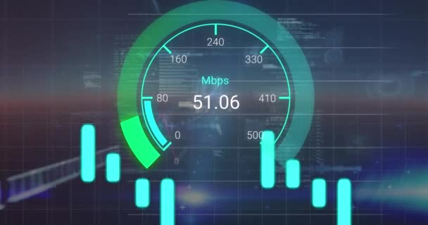 Animação Processamento Dados Sobre Velocímetro Conceito Global Negócios Interface Digital — Vídeo de Stock