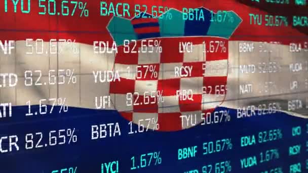 在克罗地亚国旗上动画的数据处理 全球商业 爱国主义和数字视频接口概念 — 图库视频影像