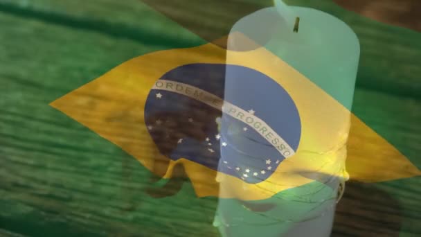 Animación Bandera Brasil Sobre Vela Patriotismo Global Concepto Interfaz Digital — Vídeos de Stock