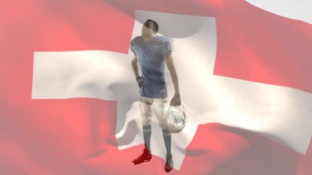 Animacja Flagi Szwajcarii Nad Amerykańskim Futbolistą Amerykańskim Flagi Narodowe Koncepcja — Wideo stockowe