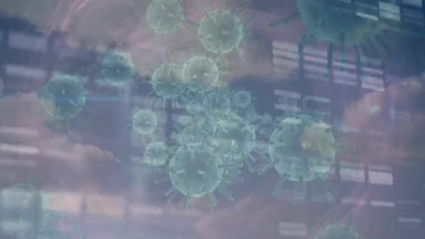 病毒细胞在形状上的动画化 全球大流行病和数字接口概念数字生成视频 — 图库视频影像
