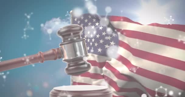 Animazione Molecole Martelletto Bandiera Degli Stati Uniti Concetto Politica Patriottismo — Video Stock