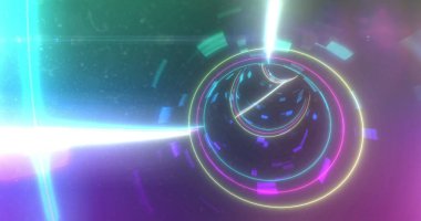 Çoklu renkli parlayan ışık yollarının parlayan tünelinin görüntüsü kusursuz döngü içinde hipnoz hareketlerinde hızlı hareket ediyor. Renk ve hareket kavramı dijital olarak oluşturuldu.