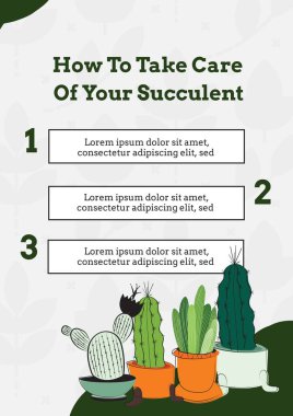 Beyaz zemin üzerinde kaktüs simgeleri olan sulu metninizle nasıl ilgileneceğinizin kompozisyonu. Infographic maker konsepti dijital olarak oluşturuldu.