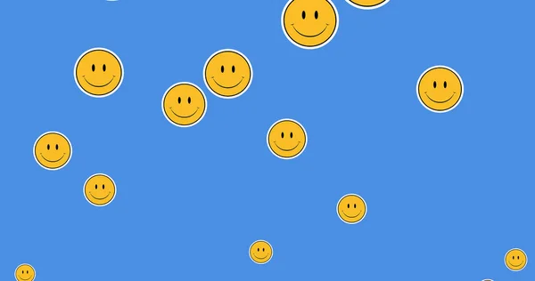 Imagem Vários Emoji Smiley Digitais Rostos Flutuando Fundo Azul Conceito — Fotografia de Stock