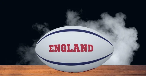 Composição Bola Rugby Decorada Com Texto Inglaterra Sobre Fundo Preto — Fotografia de Stock