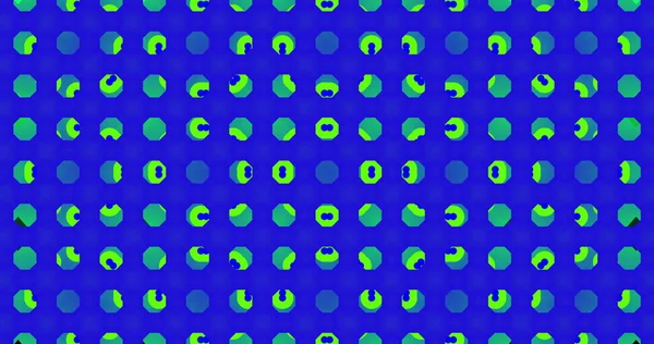 一排排发光的多色抽象形状在蓝色背景的无缝循环中以催眠运动移动的图像 彩色和运动概念数字生成的图像 — 图库照片