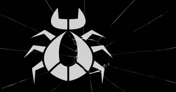 壊れたガラスと黒に白いカブトムシのロゴデザインの構成 チームやブランドロゴデザインのコンセプトデジタルで生成された画像 — ストック写真