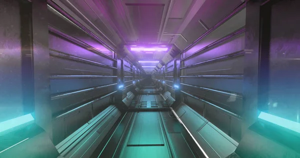 Beeld Van Gloeiende Tunnel Met Roze Blauwe Lichtsporen Die Hypnotiserende — Stockfoto