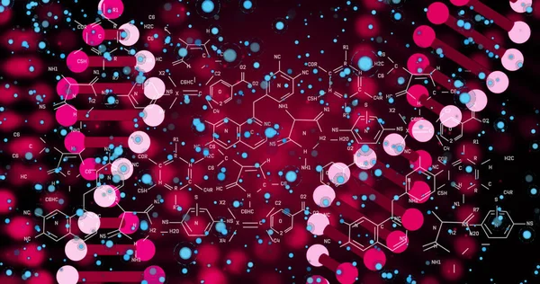 Imagen Adn Rosado Girando Con Moléculas Partículas Azules Interfaz Digital —  Fotos de Stock