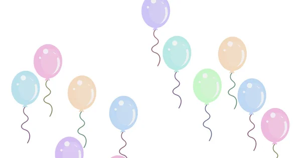 白い背景に複数の色の風船のイメージ お祝いの誕生日パーティーのコンセプトデジタル生成画像 — ストック写真