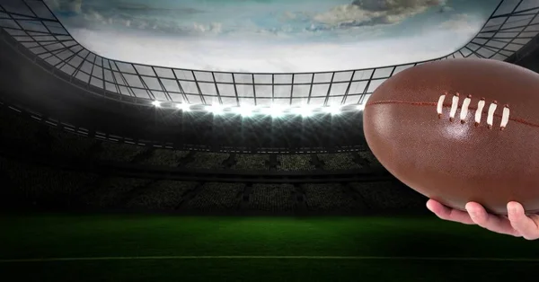 Composition Male Rugby Player Holding Rugby Ball Sports Stadium Sport — Stock Photo, Image