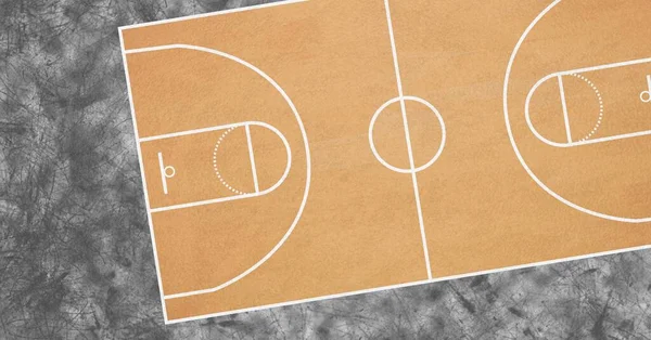 Composition Brown White Basketball Court Overhead View Textured Black Background — Stock Photo, Image