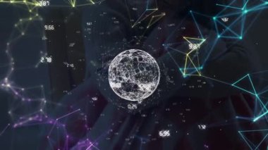 Kadınlar üzerindeki bağlantıları olan bir dünya animasyonu. Dijital olarak oluşturulan küresel ağlar, hesaplama ve veri işleme kavramı.