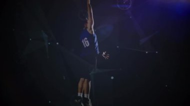 Kafkas erkek basketbolcu üzerinden bağlantı ağının animasyonu. Küresel spor ve dijital arayüz kavramı dijital olarak oluşturulmuş video.